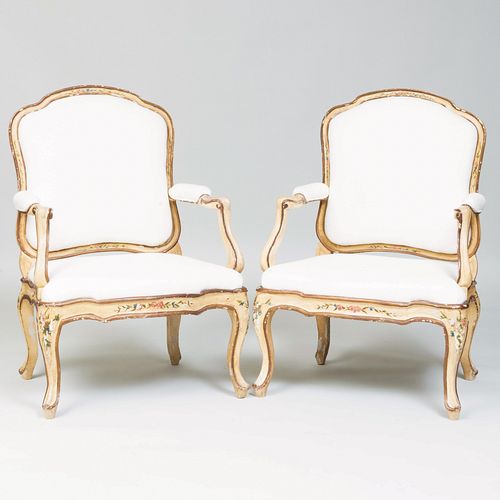 Pair of Italian Polychrome Painted Armchairs 
