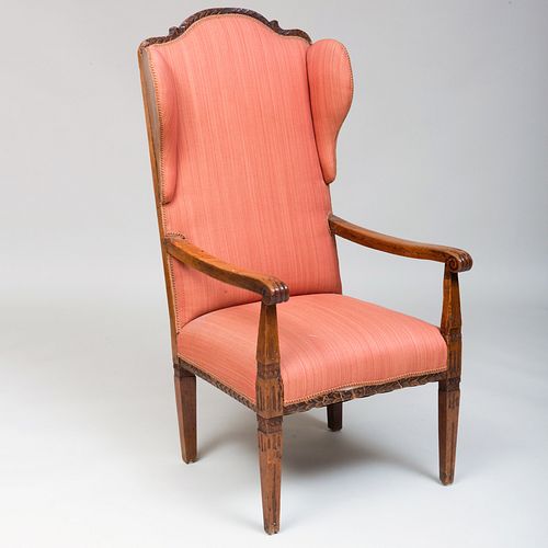 Louis XVI Provincial Walnut Wing Chair, Possibly Belgian