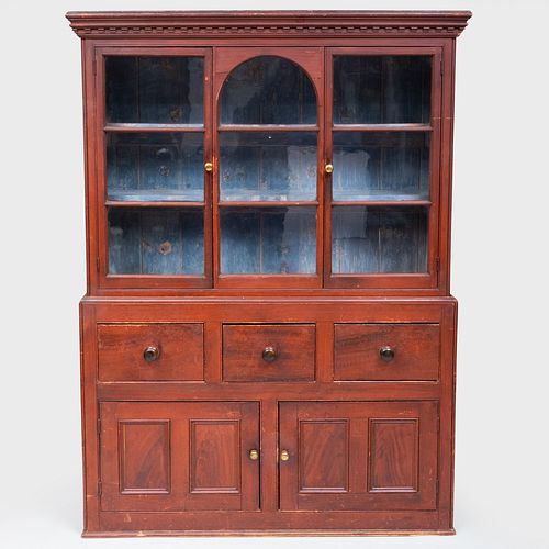 American Red Painted and Faux Grained Cabinet 