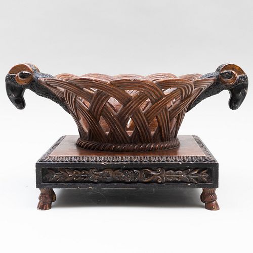 Continental Carved and Painted Wood Centerpiece with Rams Head Handles
