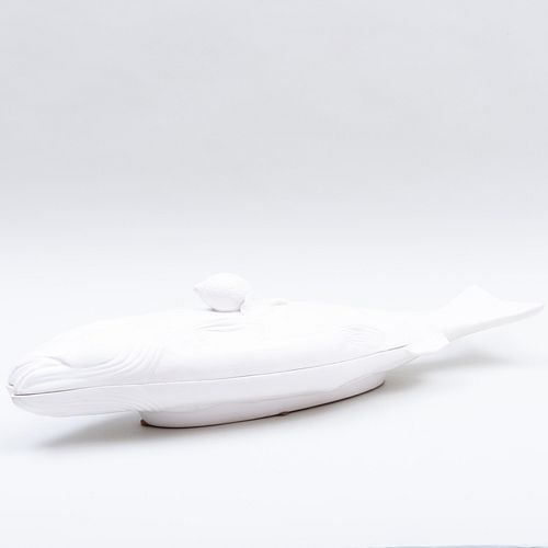 Continental White Glazed Fish Form Tureen and Cover
