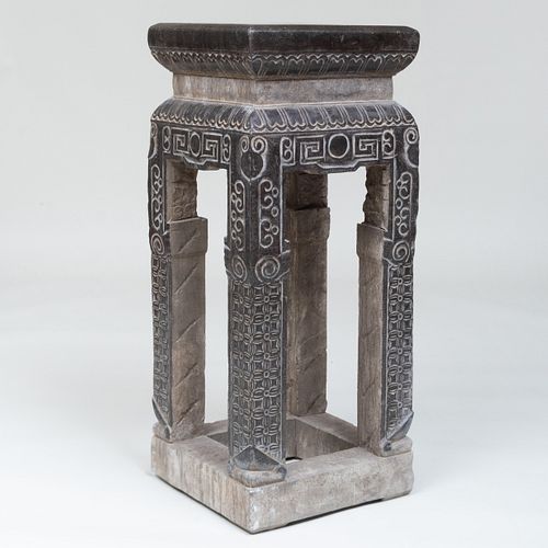 Pair of Chinese Carved Marble Archaic Style Pedestals 