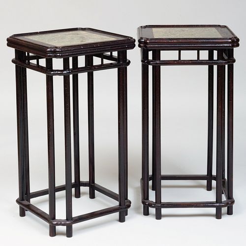 Pair of Chinese Lacquer and Stone Pedestals 
