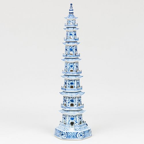 Chinese Blue and White Porcelain Model of a Pagoda