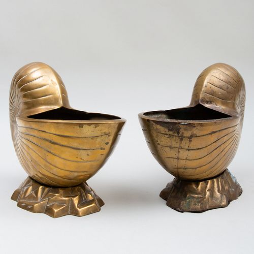 Pair of Brass Nautilus Form Vessels