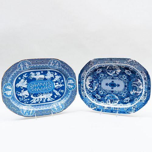 Two Engish Blue and White Pearlware Transfer Printed Platters