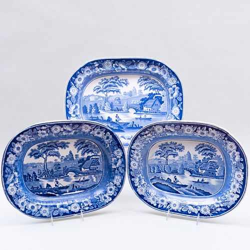 Set of Three English Transfer Printed Platters in the 'Wild Rose' Pattern