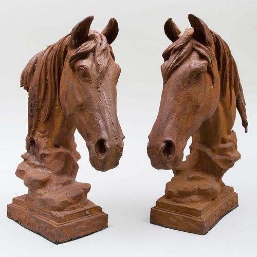 Pair of Cast Iron Models of Horseheads