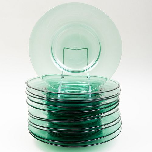 Eleven Swiss Glasi Hergiswil Green Glass Chargers