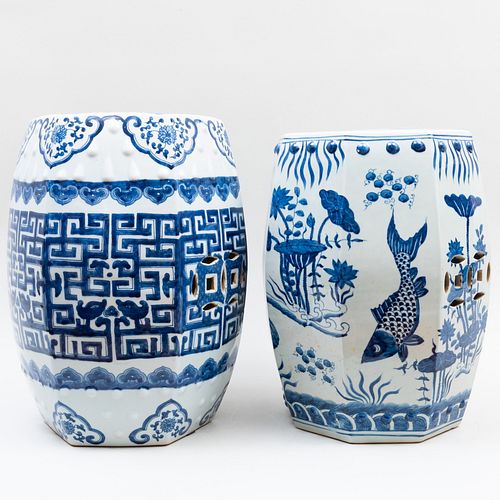 Two Chinese Blue and White Porcelain Garden Seats