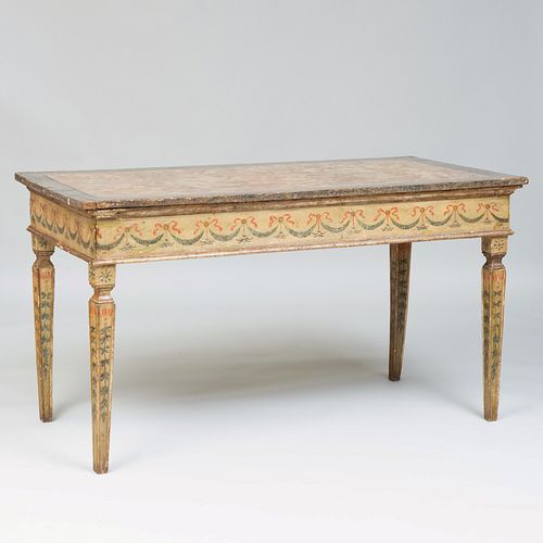 Italian Late Neoclassical Faux Marble, Painted and Parcel-Gilt Center Table