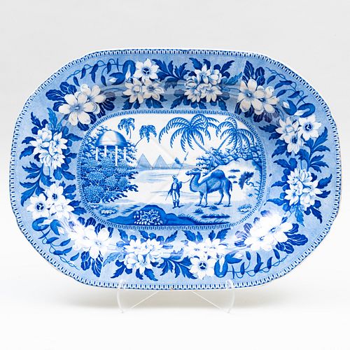 Riley's Semi China Blue and White Transfer Printed Well and Tree Platter with Camel and Pyramids