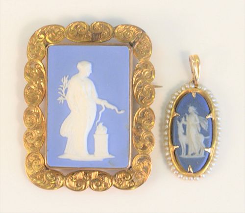 Two Wedgwood and Gold Medallionsthe larger signed 'Turner 124' with slight hairline in reverse;the smaller surrounded by pearls, signed 'Wedgwood'