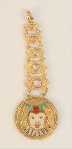 14 Karat Gold Pendant
in six parts with enameled jester
11 grams
length: 2-7/8 inches