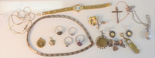 Lot of Sterling Silver Jewelry 
to include wristwatch, pins, necklace, ring and chains