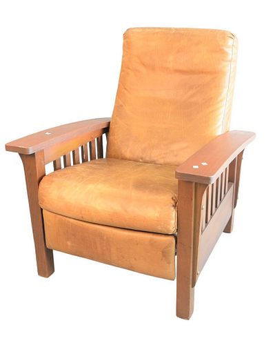 Mission Style Oak Morris Chair 
with leather upholstery
late 20th Century
height 40 inches, width 34 inches
Provenance: Thirty-five year collection of