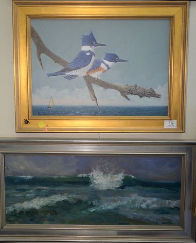 Five Piece Group of Art
to include oil on board, King Fishers overlooking seascape;
Katherine Jo Nopper, oil on canvas, "Faculty Show";
Andrew Pexxent
