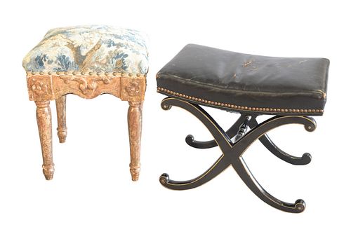 Two stools, one gesso and gold, one crule base
Height 18" (taller)
One with Christie's Label