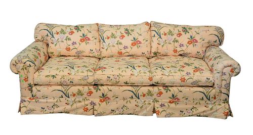 Pair Custom Upholstered Sofas
Starlight Upholstery, New York (peach color)
one end arm faded
length 86 inches