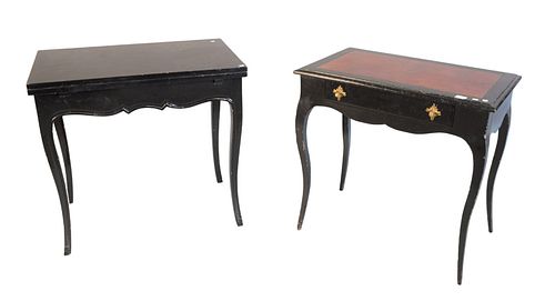 Two Black Lacquered Tables
one with drawer and inset leather top
height 29 inches, top 19" x 30"
Provenance: The Gloria Schiff Estate, New York, NY