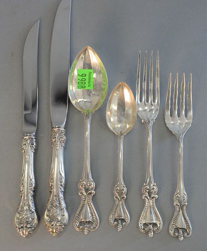 Sterling Silver Flatware
to include two sizes of spoons, two sizes of forks, 4 Gorham forks along with 24 knife handles
67.7 t.oz.
Provenance: The Est