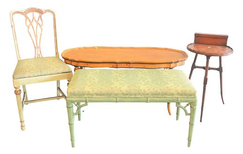 4 piece group of assorted Furniture to include a faux bamboo bench and coffee table, small stand, and chair