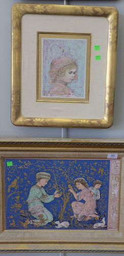 Group of Three Edna Hibel (American, 1917 - 2015) 
lithographs on porcelain of Russian family
Each signed and numbered along the lower edge
13" x 10 1