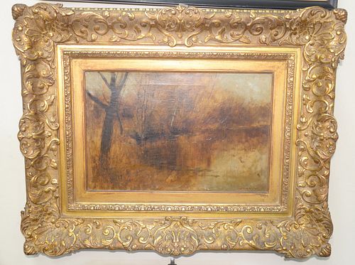 Bruce Crane (American, 1857 - 1937)
"Fall Afternoon on the Pond"
oil on canvas
signed lower right: Bruce Crane
12" x 17 3/4"
Provenance: The Vincent F