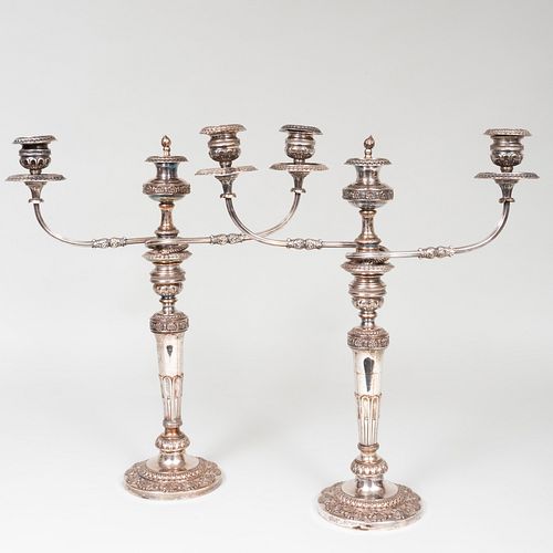 Pair of Silver Plate Two-Light Candelabra