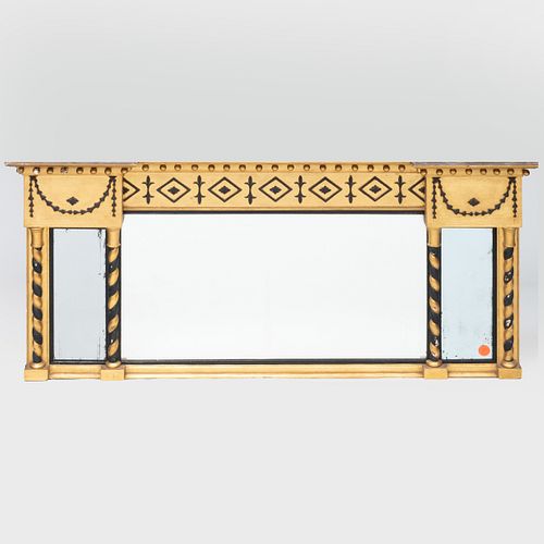 Federal Giltwood and Black Painted Three Part Over Mantel Mirror