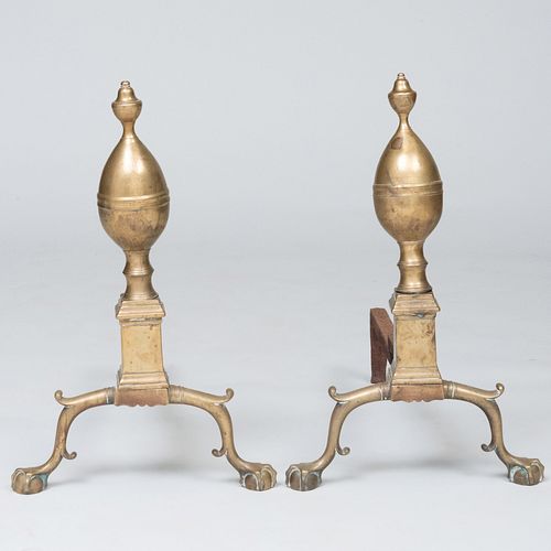 Pair of Federal Style Brass Lemon Top Andirons