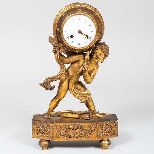Empire L. Grognot Gilt-Bronze 'Love Moving the Heavens' Mantle Clock 