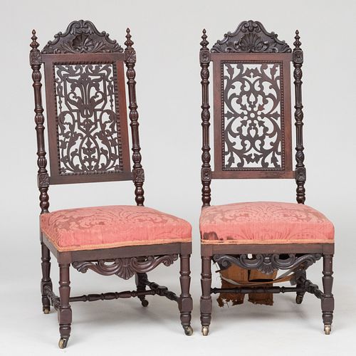 Assembled Pair of Victorian Rococo Revival Rosewood Side Chairs