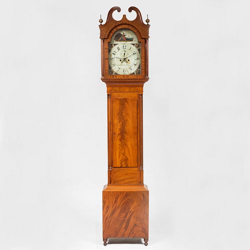 Federal Mahogany Tall Case Clock, Dial signed Aaron Brokaw, Rahway