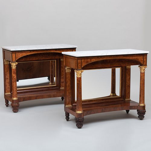 Pair of Federal Mahogany, Birch and Parcel-Gilt Pier Tables