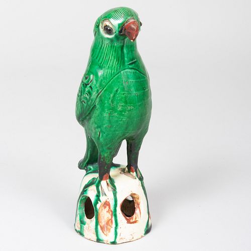 Chinese Export Green Glazed Porcelain Model of a Parrot