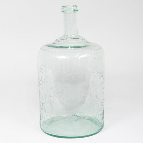 Continental Brown Glass Engraved Demijohn