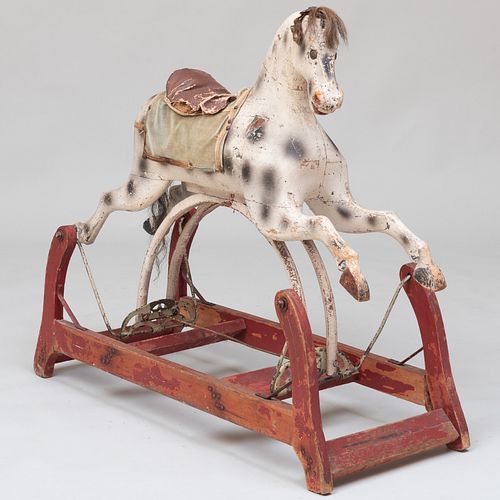 Painted Wood and Metal Rocking 'Spotted' Horse