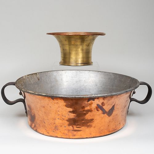 Continental Gilt Bronze Mortar with Copper Two Handle Basin, Possibly French