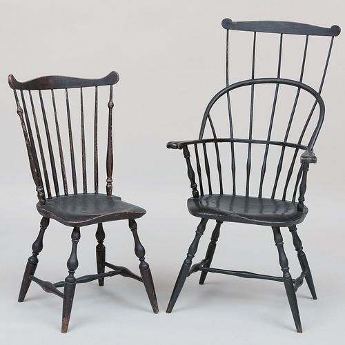Two Black Painted Windsor Chairs