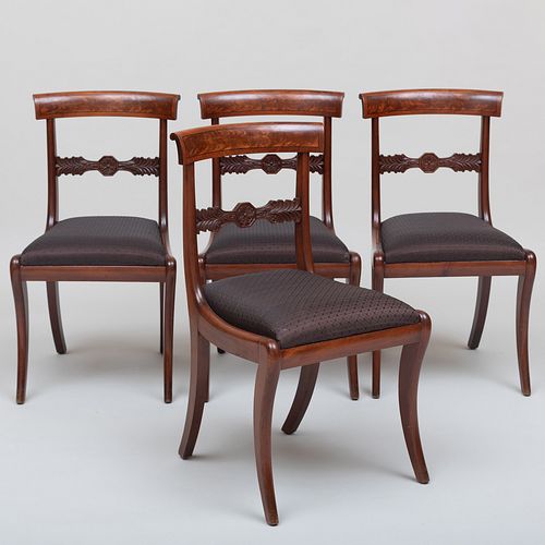 Set of Four Federal Carved Mahogany Side Chairs