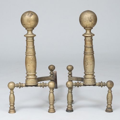 Pair of Brass Left and Right Ball Top Andirons