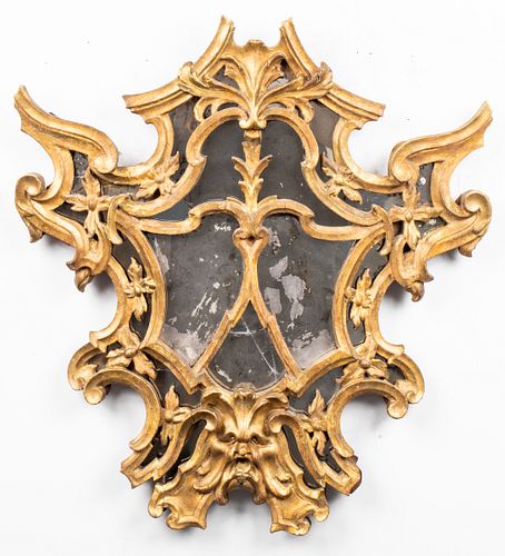 18th C. Continental Baroque Giltwood Mirror