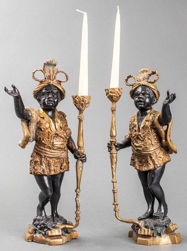 Bronze Figural Blackamoor Candlesticks, Pair