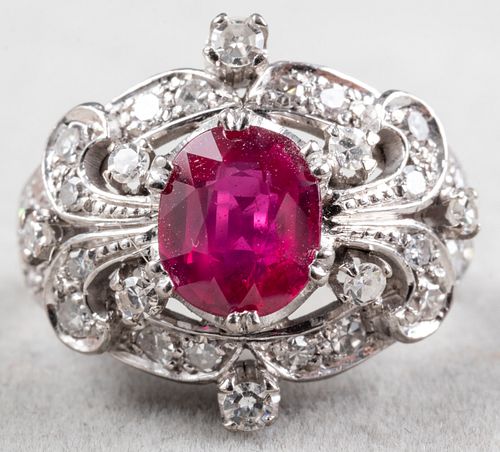18K Natural Burmese Ruby & Diamond Ring W/AGL Cert