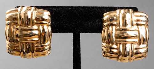14K Yellow Gold Hollow Woven Motif Earrings