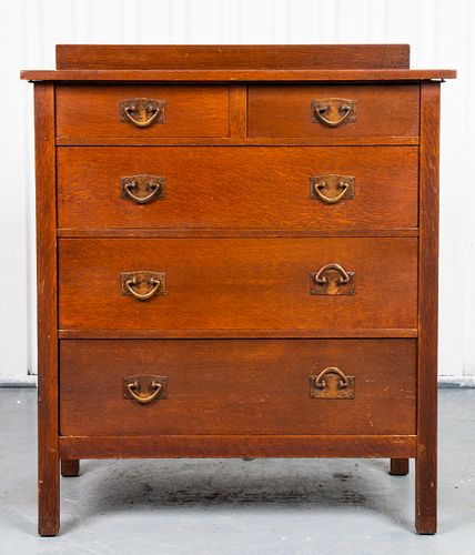 Stickley Mission Tall Oak Chest Of Drawers #909