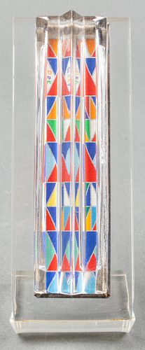 Yaacov Agam Judaica Op-Art Glass & Silver Mezuzah