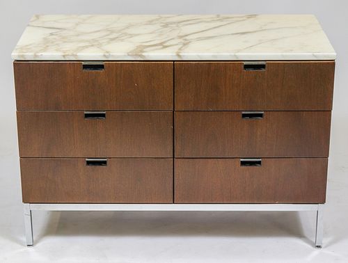 Florence Knoll Style Marble & Walnut Cabinet