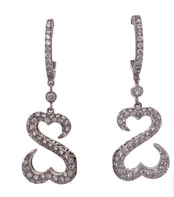 Diamond Platinum Open Heart Dangle Earrings